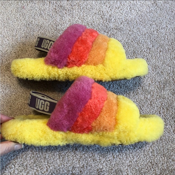 UGG fluff yeah slides slippers multicolor rainbow - Picture 6 of 8